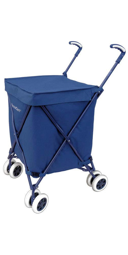 VersaCart Transit -The Original Patented Folding Shopping and Utility Cart, Water-Resistant Heavy-Duty Canvas with Cover, Double Front Swivel Wheels, Compact, Transport Up to 120 Pounds, Blue