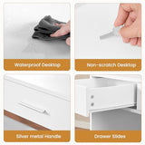 Quimoo Vanity Desk with Large Lighted Mirror and Power Outlet, 46" Makeup Vanity with 9 Drawers and Glass Desktop, Vanity Table with 12 LED Lights, 3 Lighting Color Adjustable (White) Quimoo