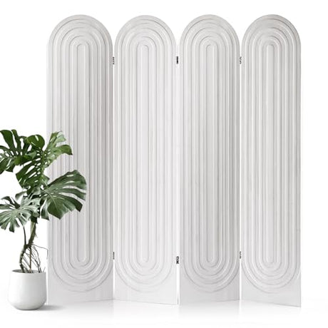 Aletheiawu Room Divider and Folding Privacy Screen 4 Panel Wood Arched Room Divider Wall, Separators Divider for Room Separation, Folding Portable Partition Screen for Home Office Bedroom (White) Aletheiawu