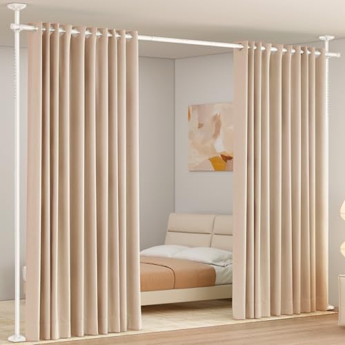 SUNALLY Room Divider Curtain Rod, No Drilling Room Separator for Space Partition Adjustable 4-10ft(H) 28-70inch(W) Heavy Duty Temporary Wall Divider Floor to Ceiling Tension Rod, White SUNALLY