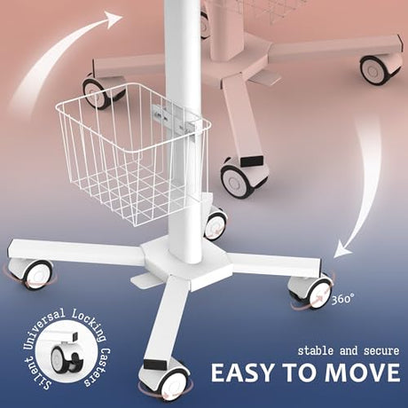 TUILUN Adjustable Height Portable Laptop Desk with Wheels,White Computer Cart on Wheels,Standing Mobile Desk Workstation, Utility Medical Cart TUILUN