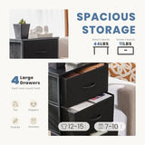 DUMOS Nightstand with 4 Drawers Bedside Table with Removable Fabric Bins Sturdy Steel Frame Wood Top Organizer Furniture for Bedroom Closet Living Room DUMOS