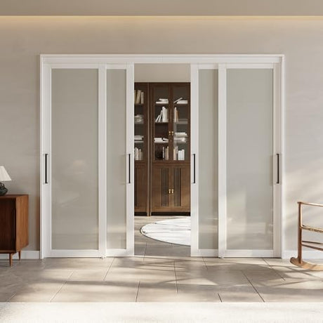 1-Lite Frosted Tempered Glass Room Divider Double Sliding Closet Door with Hardware & Handles,96"×80" ARK DESIGN