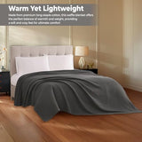 100% Cotton Blankets for Bed - Waffle Weave Blankets for Summer, Lightweight and Breathable Soft Woven Blanket for Spring (Dark Grey, Queen (90" x 90")) QUBA LINEN