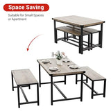 Garvee Dining Table Set for 4, Kitchen Table with Benches, 3 Piece Rectangular Dining Room Set with 2 Wooden Benches for Small Space, Apartment, Studio, Home, Rustic Gray Garvee