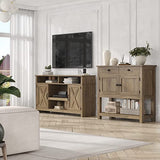 HOSTACK Farmhouse Console Table with 2-Door Cabinet & 2 Drawers, Coffee Bar, Entryway Table with Storage Shelf, Sofa Tables Buffet Sideboard for Kitchen, Hallway, Dining, Living Room, Rustic Brown HOSTACK