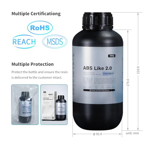 ABS Like 3D Printer Resin2.0, 405nm UV Curing 3D Printing Liquid Standard Photopolymer Resin for LCD DLP Resin 3D Printers Non-Brittle High Precision Enhanced Strength and Toughness PioCreat