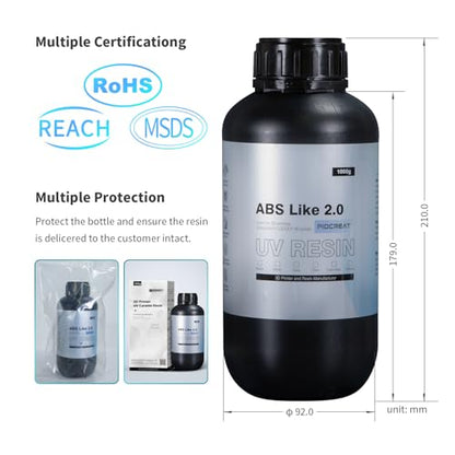 ABS Like 3D Printer Resin2.0, 405nm UV Curing 3D Printing Liquid Standard Photopolymer Resin for LCD DLP Resin 3D Printers Non-Brittle High Precision Enhanced Strength and Toughness