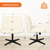 NEO Chair Criss Cross Chair No Wheels Armless Cross Legged Office Desk Wide Comfy Vanity Makeup Chair Adjustable Computer Task for Home Office Fabric (Beige) NEO CHAIR