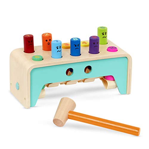 Battat – Wooden Hammer Toy For Kids, Toddlers – Pounding Bench With Pegs And Mallet – Colorful Developmental Toy – Pound & Count Bench – 1 Year + – Pound & Count Bench Battat