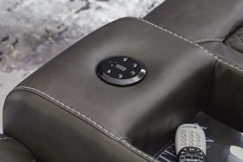 Signature Design by Ashley Fyne-Dyme Contemporary Power Reclining Loveseat with Console, USB Charging Ports and Adjustable Headrest, Gray Signature Design by Ashley