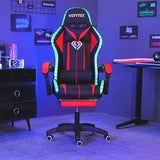 HOFFREE RGB Gaming Chair with Speakers Massage Computer Gaming Chair with LED Lights and Footrest High Back Video Game Chair for Adults Red and Black HOFFREE