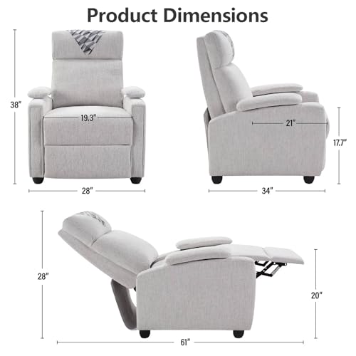 HRVEOCEI Modern Small Recliners for Adults, Gray Recliner Chair with Cup Holder, Push Back Recliners for Small Spaces Living Room Bedroom, 90°-160° Adjustable, Extended Footrest (Light Gray)
