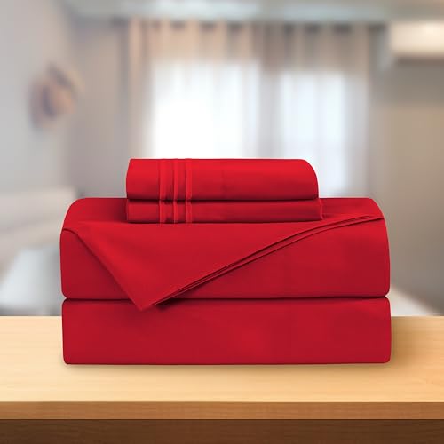 Elegant Comfort Luxury 4-Piece Bed Sheet Set - Luxury Bedding 1500 Premium Hotel Quality Microfiber, Wrinkle Resistant Cool & Breathable, Easy Elastic Fitted, Full, Red Elegant Comfort