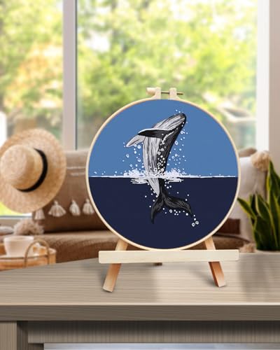 TINDTOP Embroidery Kit for Beginners Adult, Whale Embroidery Practice Kit for Beginners Include Embroidery Cloth Hoops Threads for Craft Lover Hand Stitch with Embroidery Skill Techniques TINDTOP