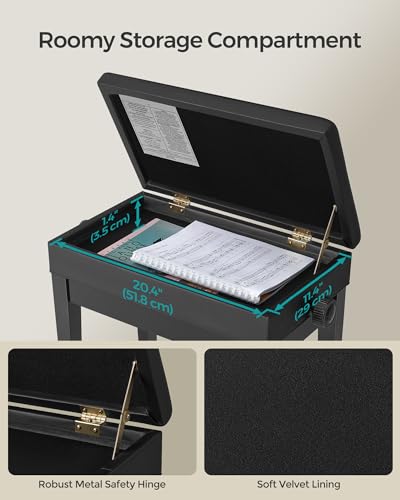 SONGMICS Adjustable Wooden Piano Bench Stool with Sheet Music Storage Black ULPB57H SONGMICS