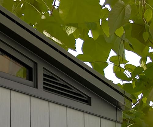 Keter Artisan 11x7 Modern Resin Outdoor Storage Shed Kit-Perfect to Store Patio Furniture, Garden Tools Bike Accessories, Beach Chairs and Lawn Mower, Grey & Black Keter