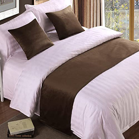 TTiiLoe Bed Runners Single Soft Velvet Decor Bedding Cover Brown Luxury Bedspread Bed Runners for Foot of Bed Bed Scarf Bed End Towel for Hotel Bedroom Wedding Room, 180x50cm TTiiLoe