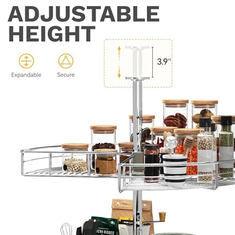 DWVO 28-Inch 2-Tier Lazy Susan Turnable for Cabinet, Rotating 2-Shelf Lazy Susan Corner Organizer with Adjustable Height for Kitchen Pantry, Chrome-Plated Double Spinning Corner Organizer, Silver DWVO