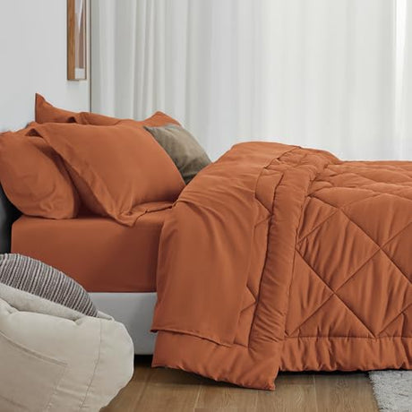 Love's cabin Twin Comforter Set Terracotta, 5 Pieces Twin Bed in a Bag, All Season Bedding Sets with 1 Comforter, 1 Flat Sheet, 1 Fitted Sheet, 1 Pillowcase and 1 Pillow Sham Love's cabin