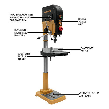 Powermatic 20-Inch Variable-Speed Drill Press, 1Ph 120V (PM2820EVS) - WoodArtSupply