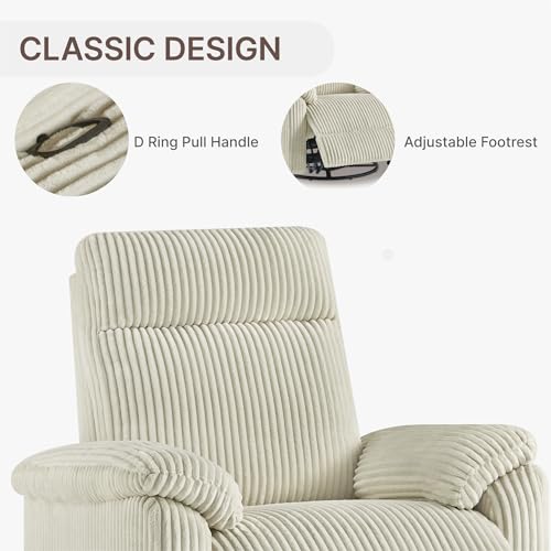 KISLOT Swivel Rocker Recliner for Adults, Corduroy 360 Degree Swivel Glider Recliner Manual 3-Position Adjustable Easy Assembly for Small Space Living Room Nursery Bedroom