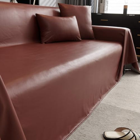 vctops Waterproof Faux PU Leather Sofa Covers for Sectional Sofa Vintage Couch Cover for Dogs Loveseat Covers Futon Cover L Shaped Cover Wipeable Couch Protector (Wine Red,71"x165") vctops
