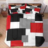 WeCozy Full Size Comforter Set with 2 Pillowcases, Black White Red Geometric Soft 3 Pcs Bedding for Kids and Adults Bedroom Bed Decor WeCozy