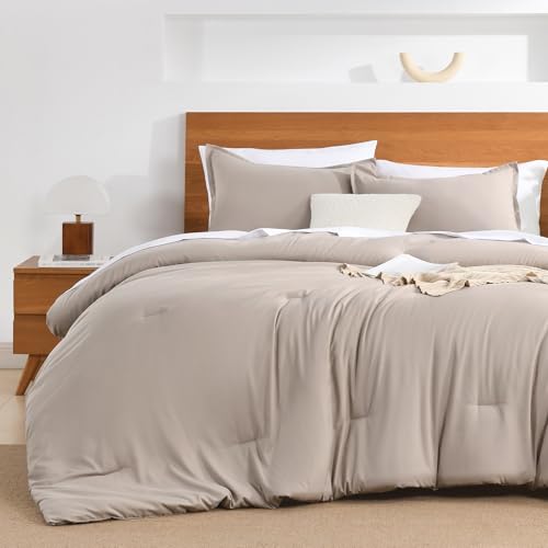 Andency King Size Comforter Set - 7 Pieces Bed in a Bag King Bedding Comforter Sets Oatmeal, Winter Solid Soft Lightweight Comforter with Fitted Sheets, Flat Sheets, Pillowcases & Shams Andency