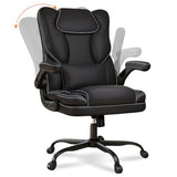 Ergonomic Office Chair with Flip-up Armrests 300lbs,Middle-Tall Computer Office Desk Chair with Lumbar Support,Executive Leather Chair with Rocking Function Adjustable Height for Home Office Box DesignLab