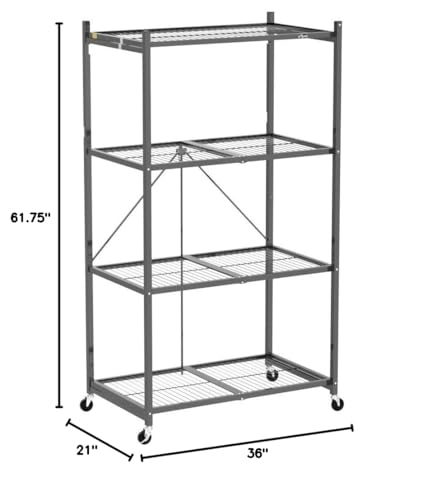 Origami R5 Foldable 4-Tier Garage Shelving Heavy Duty Shelving with Wheels, Metal Storage Rack Holds 1000 pounds, Garage Storage Rack & Organization, Storage Shelving (Platinum, R5 2-Pack) Origami