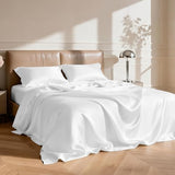 Love's cabin Full Size Satin Sheet Sets - 4 Piece White Silky Satin Sheet Set Full with Deep Pocket, Luxury Silk Feel Satin Bed Sheets Full Bedding Set (1 Flat Sheet,1 Fitted Sheet,2 Pillow Cases) Love's cabin