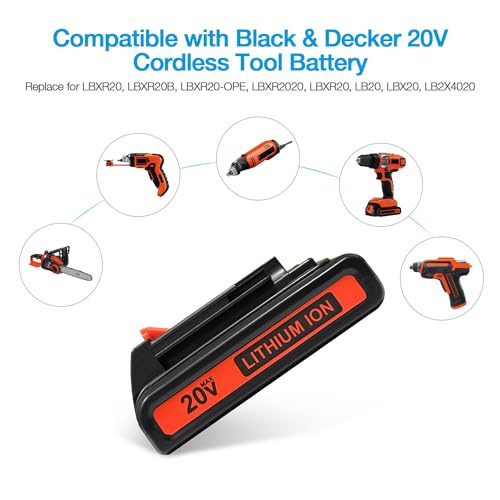 Powerextra 2 Pack 3.6Ah LBXR20 Battery for Black & Decker 20V Battery Max Lithium LB20 LBX20 LST220 LBXR2020-OPE LBXR20B-2 LB2X4020 Cordless Tool Powerextra