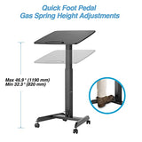 AVLT 47" Height Adjustable Mobile Workstation with Tilting Desk (3 ft 11 inches) - Foot Pedal Pneumatic Standing Desk Cart - Mobile Laptop Cart - Mobile Black Cart with Brake Casters AVLT