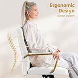 Yaheetech Mid-Back Office Chair PU Leather Desk Chair Adjustable Executive Task Chair w/Lumber Support Gold Leg White Seat Yaheetech