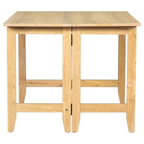 Merax Farmhouse Wood Extendable Dining Table with Drop Leaf for Small Places, Modern Freestanding Scalable Desk for Kitchen & Living Room, Natural Merax