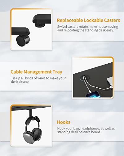 CubiCubi Electric Standing Desk, 48 x 24 Inches Height Adjustable Sit Stand Desk, Ergonomic Home Office Computer Workstation, Black CubiCubi