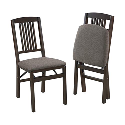 MECO Stakmore Mission Solid Foldable Wood Dining Chairs with Fabric Padded Cushioned Upholstered Seat for Indoor Use, Espresso (2 Pack) MECO