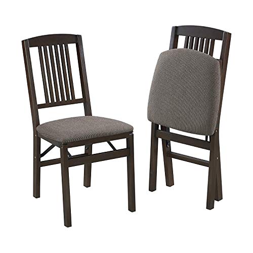 MECO Stakmore Mission Solid Foldable Wood Dining Chairs with Fabric Padded Cushioned Upholstered Seat for Indoor Use, Espresso (2 Pack)