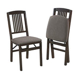 MECO Stakmore Mission Solid Foldable Wood Dining Chairs with Fabric Padded Cushioned Upholstered Seat for Indoor Use, Espresso (2 Pack) MECO