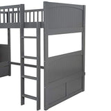 GAOWEI L-Shaped Bunk Bed with Drawers,Twin Over Twin Triple Bunk Beds and Loft Bed for 3 with Ladder & Guardrail & Headboard & Footboard Kids/Solid Wood Triple Bunk Bed for Kids (Gray) GAOWEI