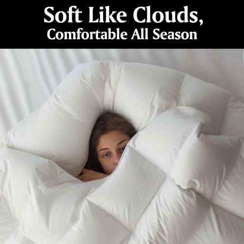 Beautyrest Goose Feather Down Fiber Comforter King Size All Season, Hotel Collection Fluffy 100% Cotton Cover Duvet Insert, Medium Warmth 106 x 90 Inch White Beautyrest