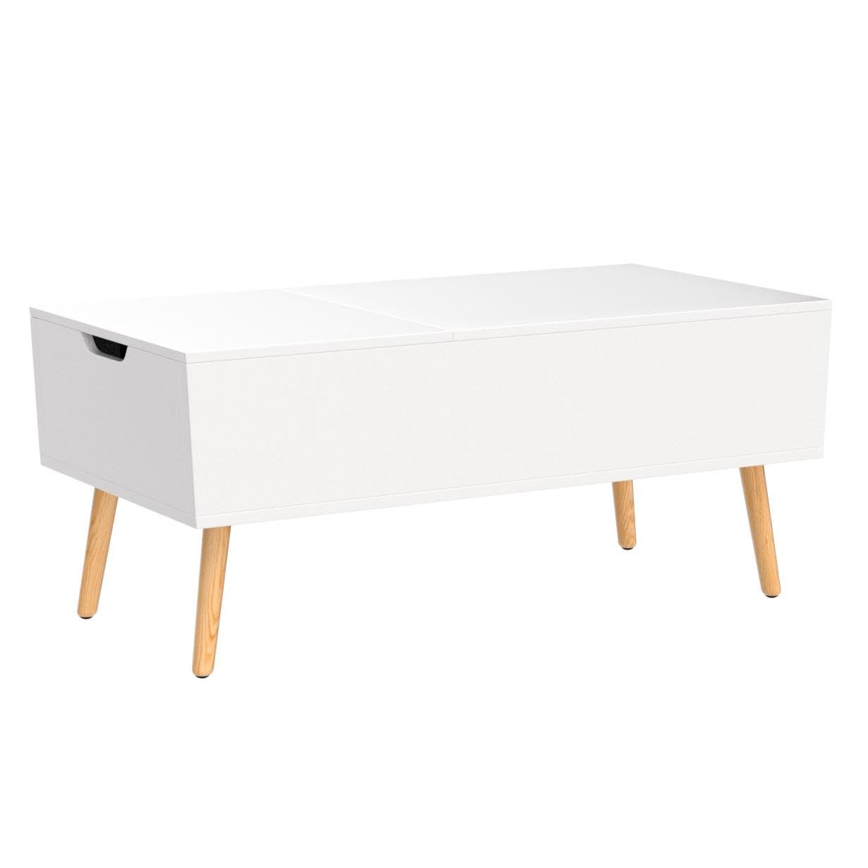 VOWNER Coffee Table, Lift Top Coffee Table with Separate and Hidden Storage Compartment, Double Lift Tabletop, Sofa Table for Home Living Room, White - WoodArtSupply