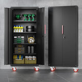 LMTC 71" H Garage Storage Cabinet with 4 Adjustable Shelves and Wheels, Lockable Metal Storage Cabinet for Garage, Home, Warehouse, Assembly Required,Black LMTC