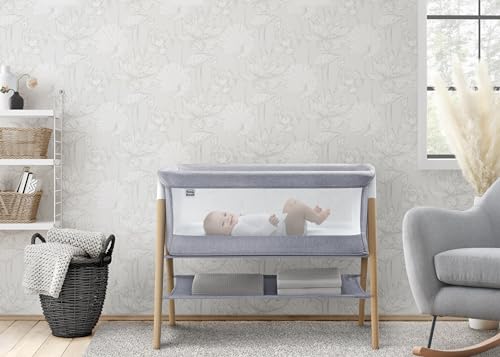 Simmons Kids Koi by The Bed Bassinet with Breathable Mesh and Natural Beechwood Legs, Dove Grey - WoodArtSupply