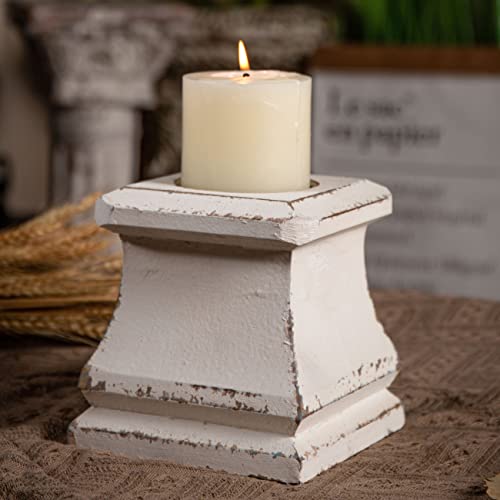 Shabby Farmhouse Wooden Pillar Candle Holders,Handmade Square White Candle Holder,Rustic Candle Holder for Pillar Candle, Small Candle Holders for Table Centerpiece Holiday Wedding Home Decoration SOFE