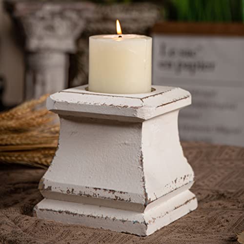 Shabby Farmhouse Wooden Pillar Candle Holders,Handmade Square White Candle Holder,Rustic Candle Holder for Pillar Candle, Small Candle Holders for Table Centerpiece Holiday Wedding Home Decor - WoodArtSupply