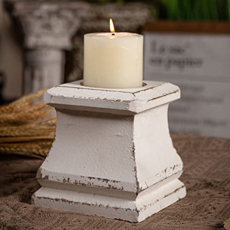 Shabby Farmhouse Wooden Pillar Candle Holders,Handmade Square White Candle Holder,Rustic Candle Holder for Pillar Candle, Small Candle Holders for Table Centerpiece Holiday Wedding Home Decoration SOFE
