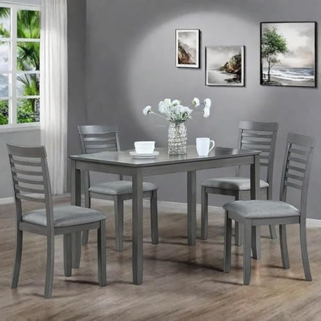 Trygoal 5-Piecern Dining Table Set, Kitchen Set with One Rectangular Table and 4 Upholstered Chairs, Living Room Chairs with Ladder Backrest and Comfortable Seat Cushion, Wooden Dining Furniture, Gary Trygoal