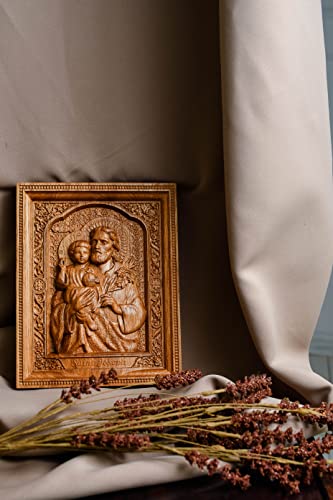 Christian Gift for Dad Saint Joseph Wooden Carved Religious Icon - Art Work from solid wood - Personalized - All sizes - Any Occasion Christian Gift Idea - WoodArtSupply